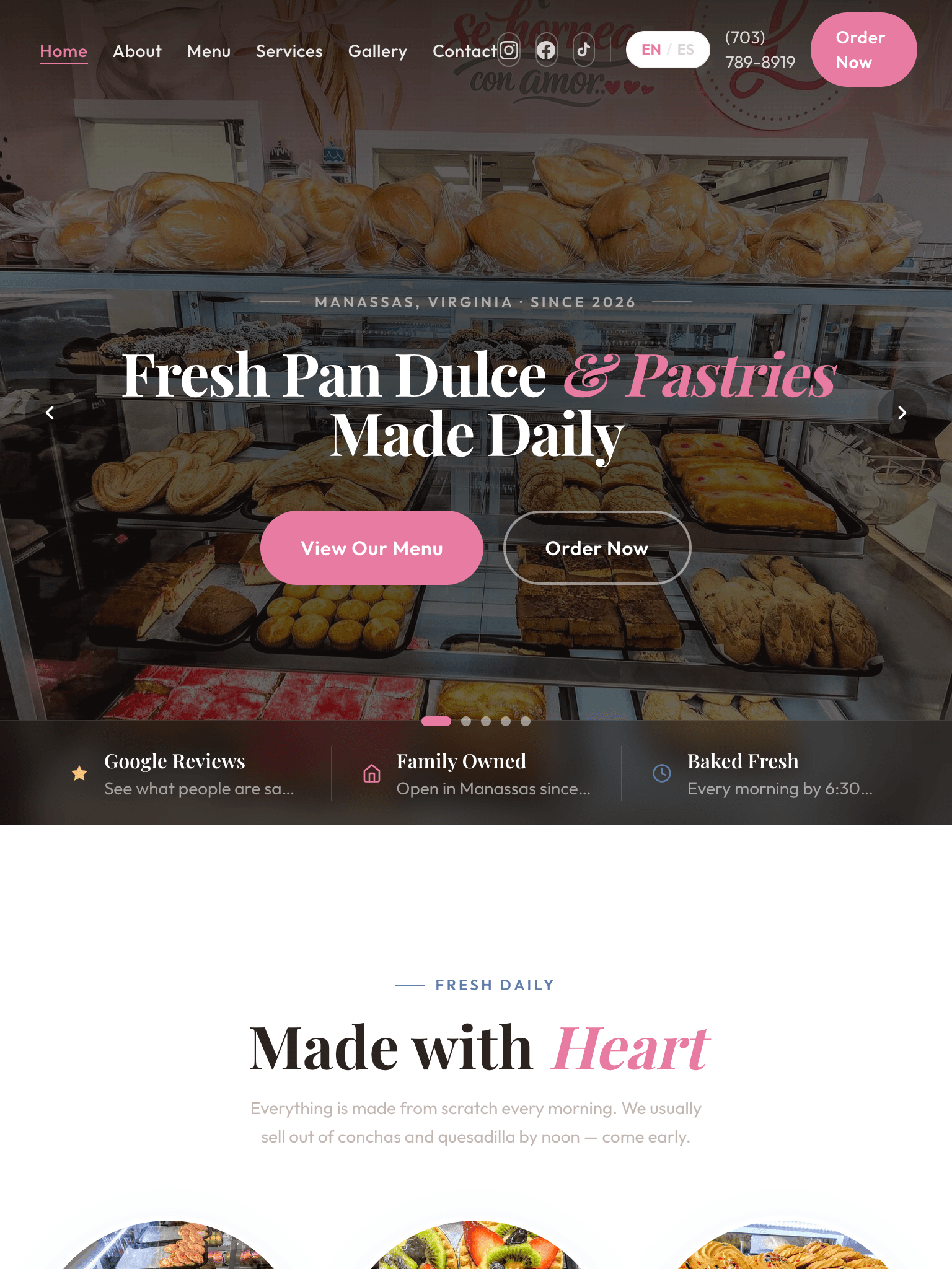 Lorena's Bakery website — tablet view built by LevelUp Local